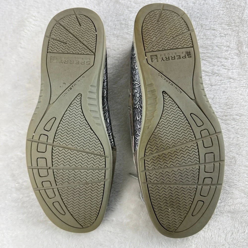 Sperry Top Sider Angelfish Boat Shoe Women 8 Brown Leather Metallic Panel Preppy